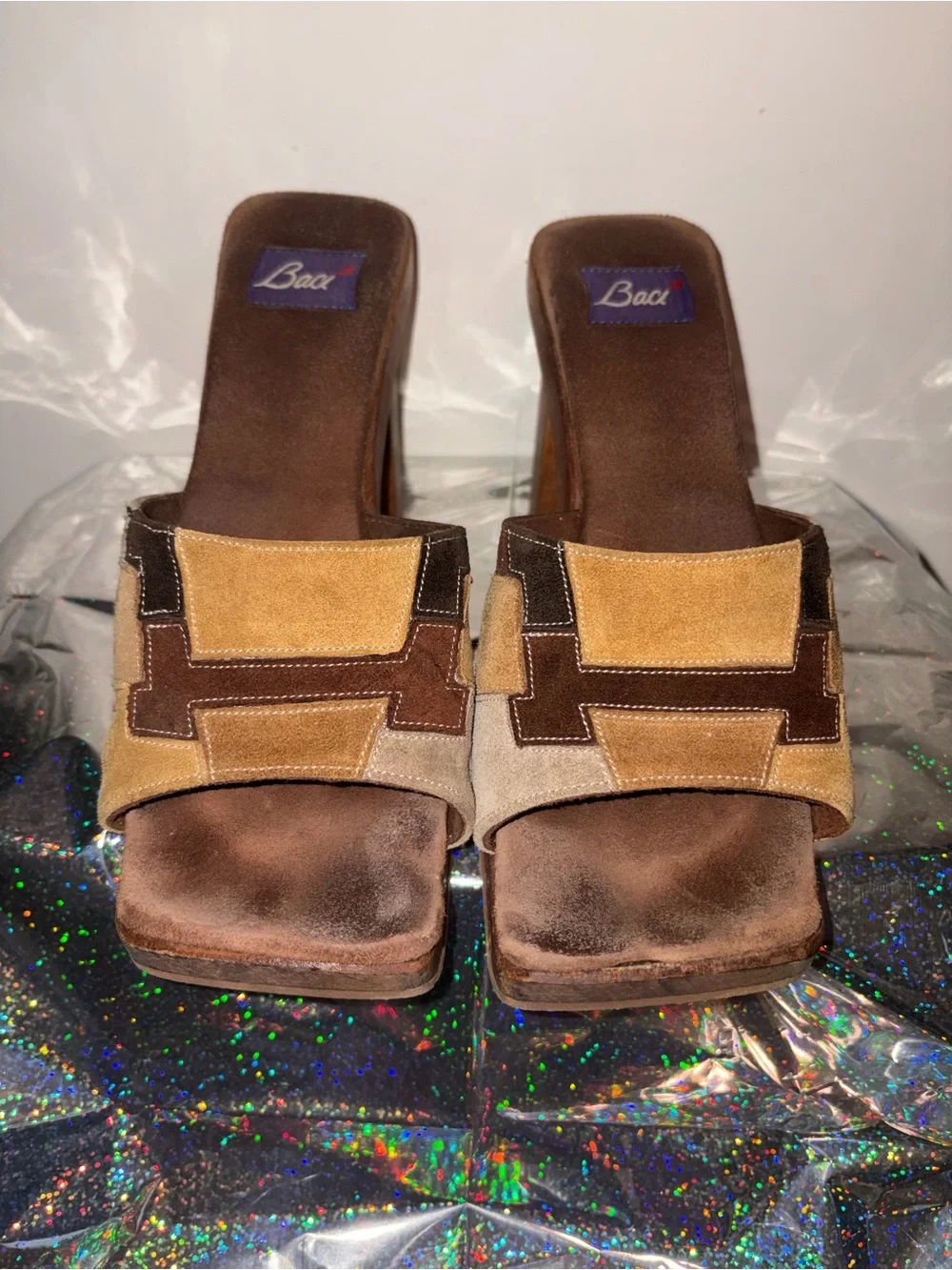 Women’s Brown Suede Multi-Tone Platform Mules